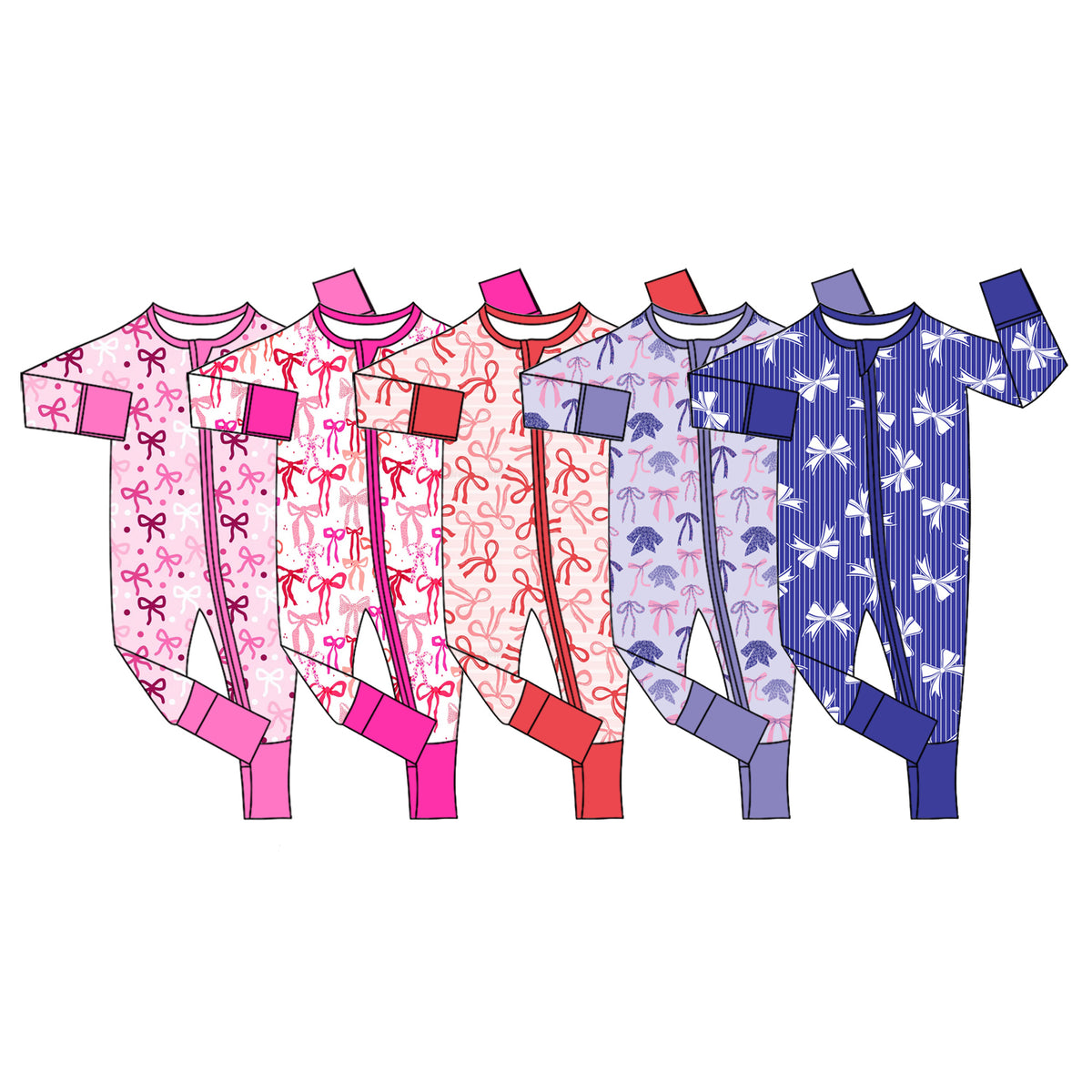 Preorder (moq 5) Baby Girl Clothes Pink Multi Bow Dot Print Long Sleeve Zipper Romper