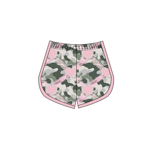 Preorder(moq 8)Baby Girls Olive Camo Hearts Checked Shorts Bootoms