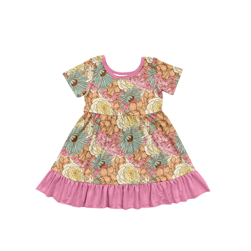 Preorder (moq 5)Baby Girls Spring Flowers Pink Knee Length Dresses