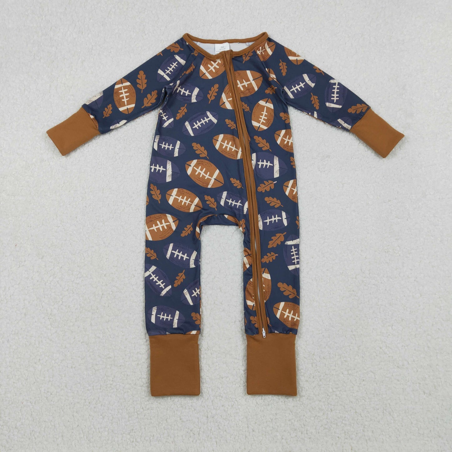 Baby Boys Leaves Footballs Fall Team Zipper Footie Rompers