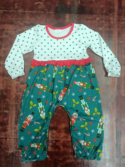 Preorder moq 5 Baby Girls Long Sleeves Polka Dots Cartoon King Patchwork Pant Rompers