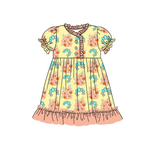 Preorder (moq 5)Baby Girls Western Turquoise Ruffle Knee Length Dresses