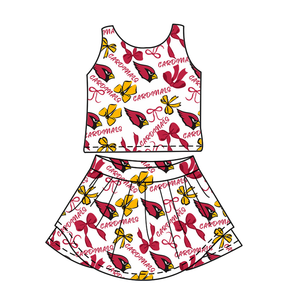 Preorder (moq 5)Baby Girls Sleeveless Birds Bows Vest Top Skorts Team Set
