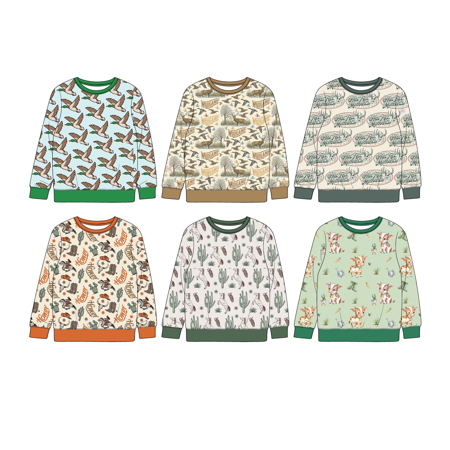 Preorder moq 5 (each item)Baby Boys Long Sleeve Ducks Cows Western Hunting T-shirts Tops