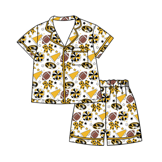 Preorder (moq 5)Baby Girls Footballs Bows Button Pocket Top Short Team Clothes Sets