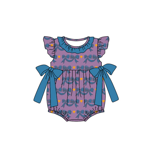 Baby Girls Purple Bows Flutter Sleeve Rompers preorder(moq 5)