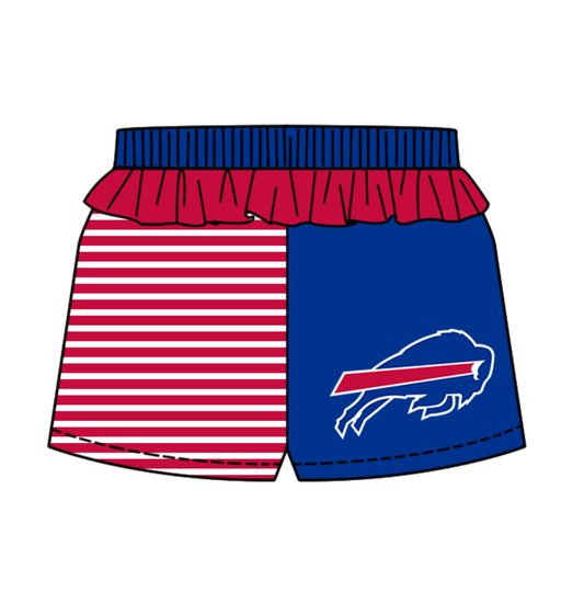 Preorder (moq 5)Baby Girls Red Stripe Bulls Team Ruffle Shorts Bottom