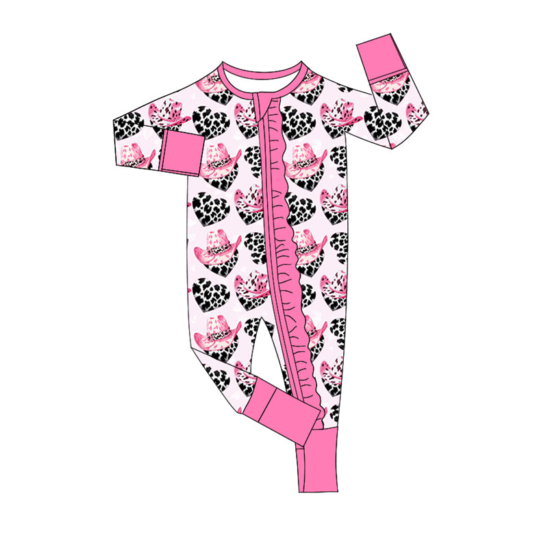 Baby Infant Girls Valentines Western Hearts XOXO Zip Rompers preorder(moq 5)