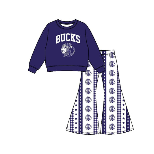 Preorder (moq 5) Girls Bucks Football Team Long Sleeve Shirts Bell Pants Boutique Outfits Clothes Sets