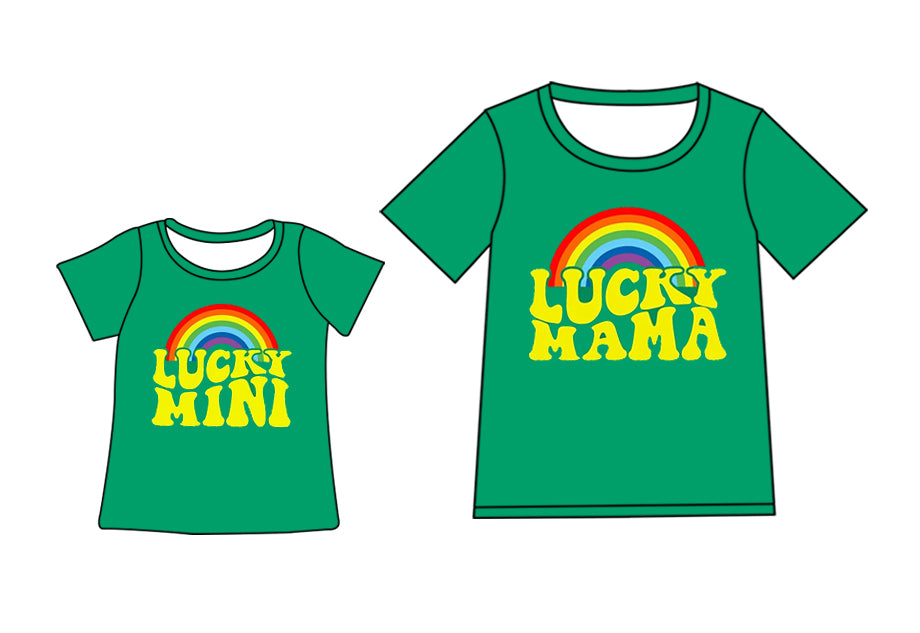 Preorder (moq 5 each) Mommy and Me Women Baby Girls Lucky St Patrick Day Mini Mama Short Sleeve Tee Shirts