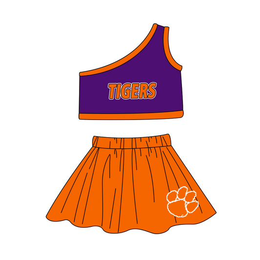 Baby Girls Tigers Team One Shoulder Top Skirt Clothes Sets Preorder(moq 5)