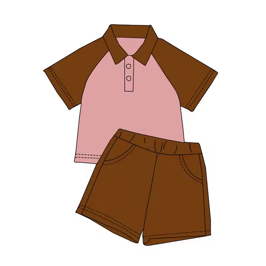 Baby Boys Brown Buttons Top Shorts Clothes Sets preorder (moq 5)=