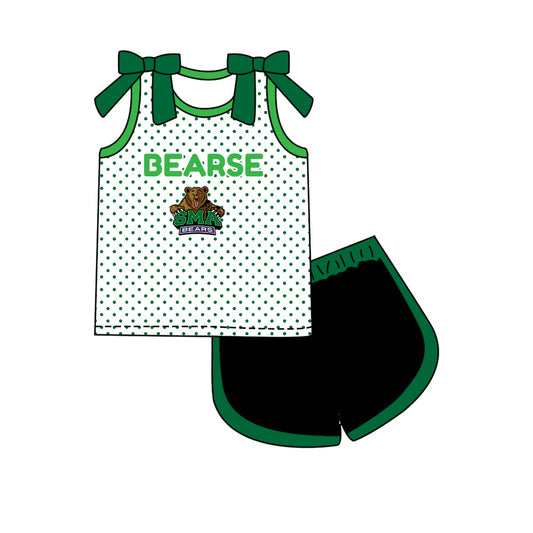 Preorder (moq 5)Baby Girls Bows SMA Bears Polka Dots Top Short Team Clothes Set