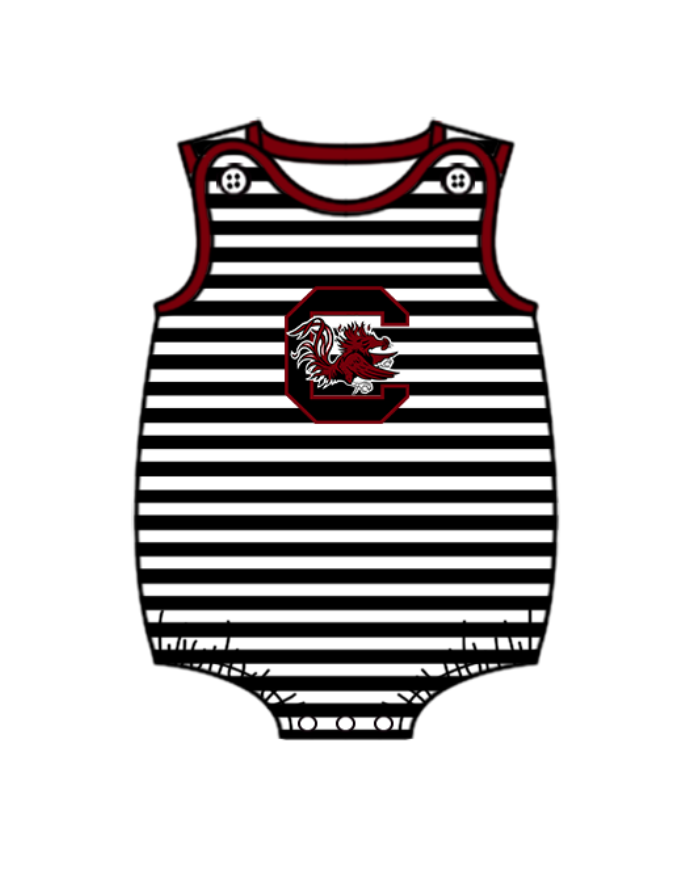 Preorder (moq 5)Baby Boys Sleeveless Black Strip South Carolina Team Rompers