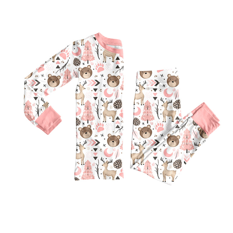 Preorder(moq 5) Baby Girls Christmas Pink Animals Top Pants Lounge Wear Pajamas Sets