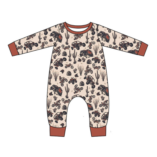 Preorder (moq 5)Baby Boys Long Sleeve Cactus Trucks Western Pant Rompers