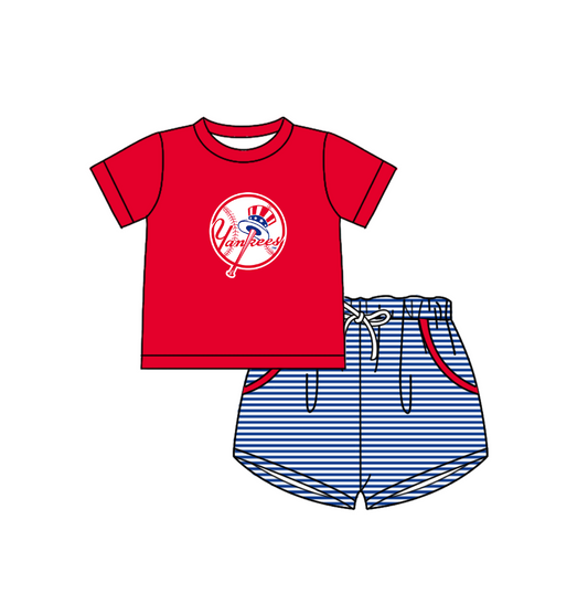 Preorder (moq 5)Baby Boys New York Yankees Top Pockets Stripe Short Team Clothes Set