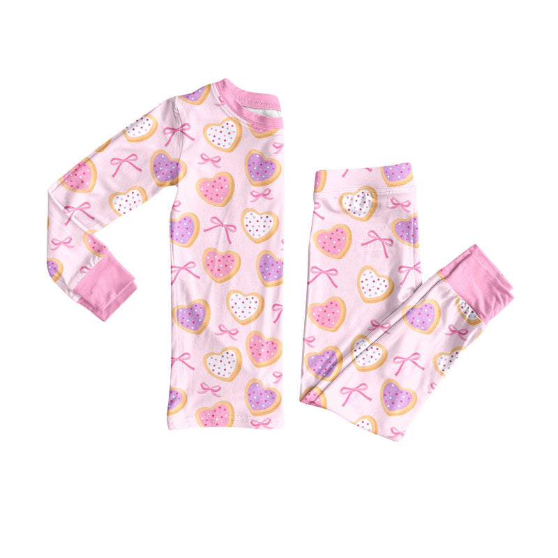 Preorder (moq 5)Baby Girls Pink Hearts Bows Top Pants Valentine Pajamas Sets