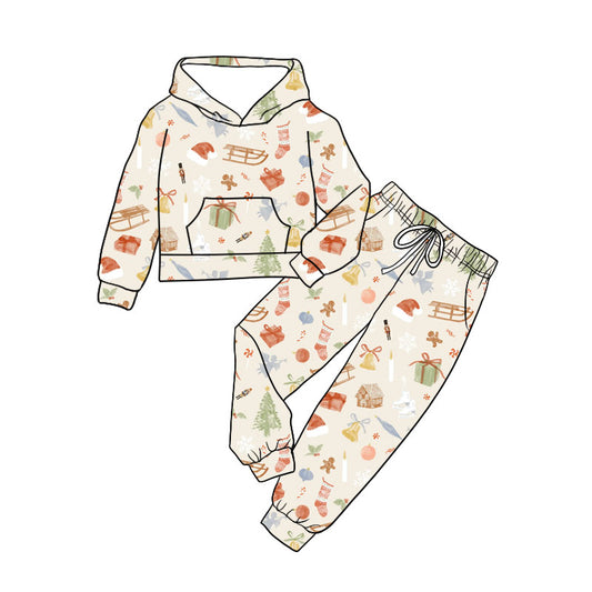 Preorder (moq 5)Baby Girls Soldiers Gifts Pocket Hoodie Jogger Christmas Clothes Set