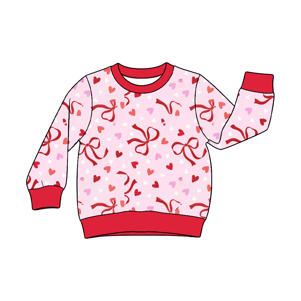 Preorder (moq 5) Baby Girl Clothes Valentine Red Bow And Confetti Heart Print Long Sleeve Top