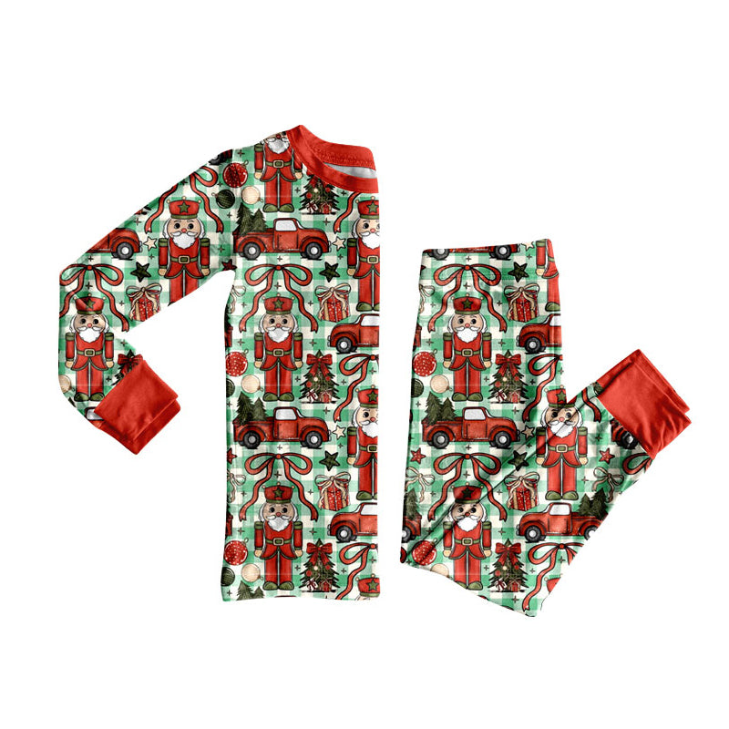 Preorder (moq 20)Baby Boys Bamboo Green Checked Soldiers Trees Christmas Pajamas Sets