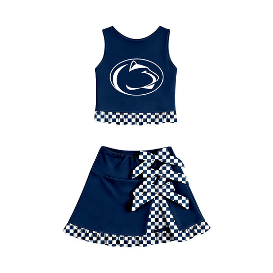 Preorder (moq 5) Baby Girls Lions Vest Bows Skirt Short Team Clothes Set