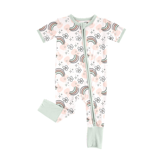 Preorder (moq 5)Baby Girls Rabbits Rainbows Flowers Easter Two Way Zip Convertible Rompers