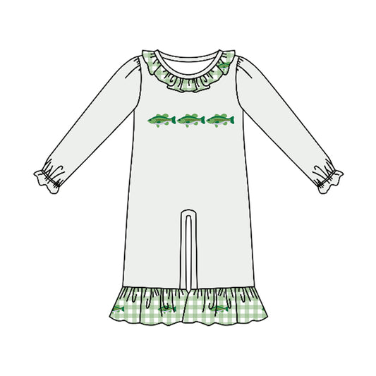 Preorder (moq 5)Baby Girls Long Sleeve Fishes Hunting Ruffle Pant Rompers