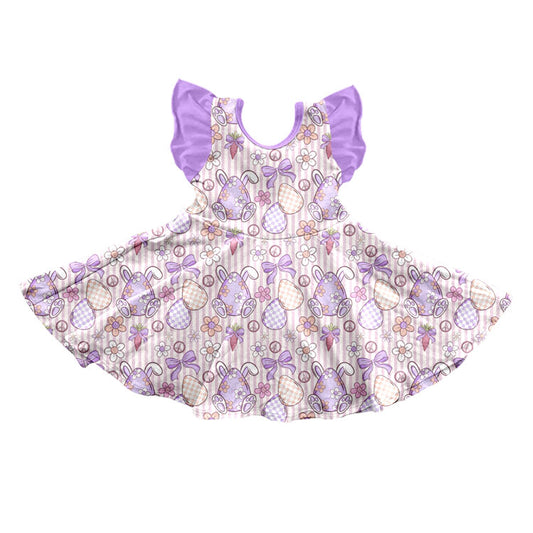 Preorder (moq 5) Baby Girl Clothes Easter Bunny Egg Stripe Mixed Print Short Sleeve Twirl Dress