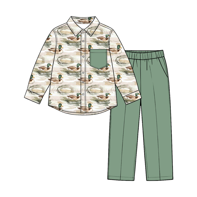 Preorder(moq5) Boys 2-Piece Casual Clothing Set Hunting Patchwork Deer Duck Print Sweatshirt Joggers Kids Outfit
