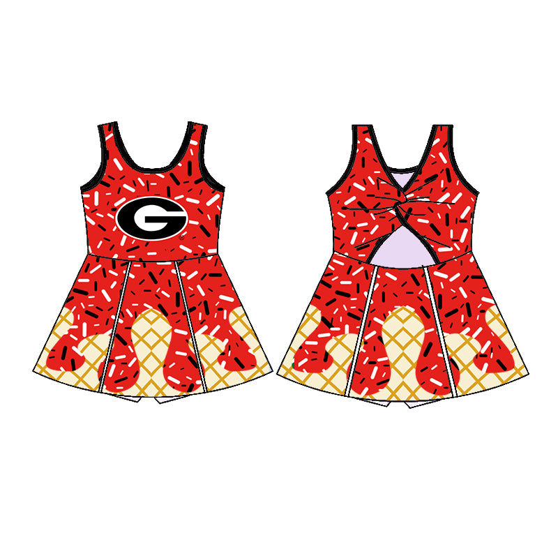 Preorder (moq 5)Baby Girls Red Sleeveless Drip G Shorts Team Knee Length Dresses