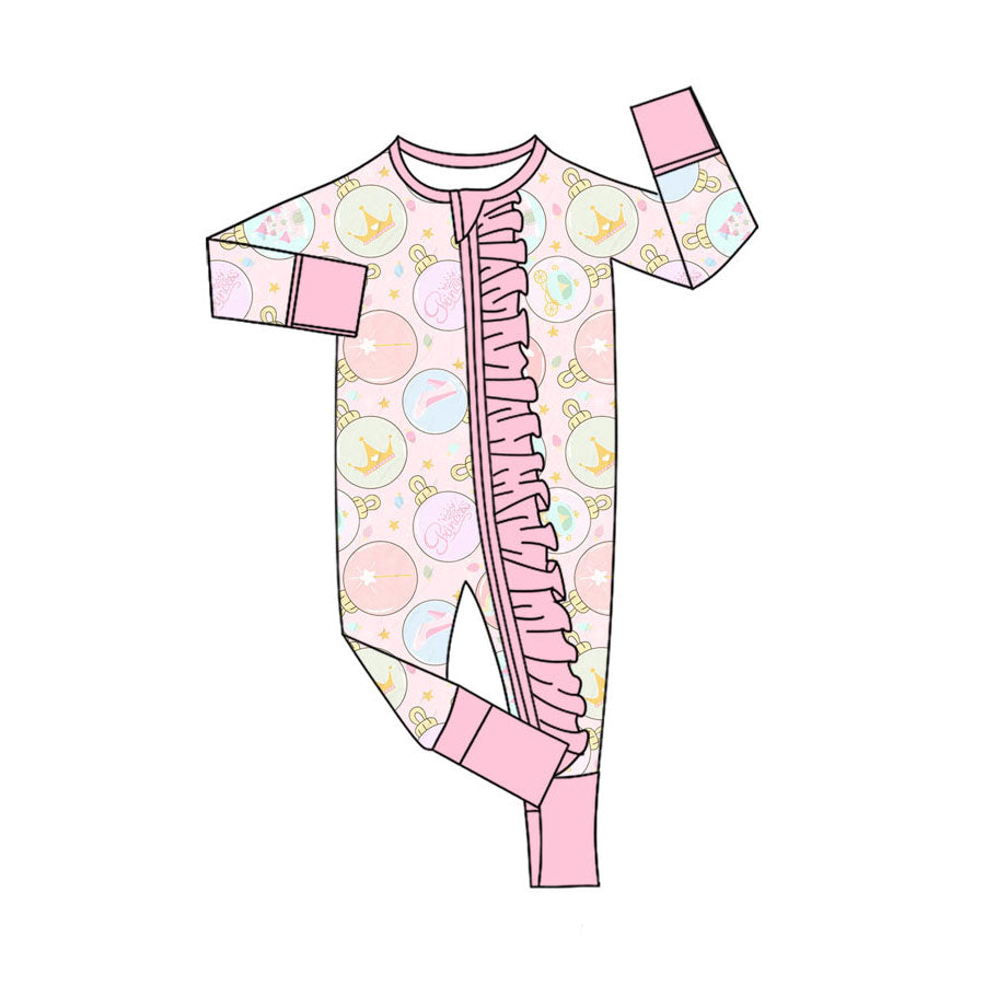 Preorder (moq 5)Baby Girls Cartoon Horses Lights Two Way Ruffle Zip Convertible Rompers
