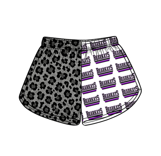 Preorder (moq 5)Baby Girls Black Leopard Bearkats Team Shorts Bottom