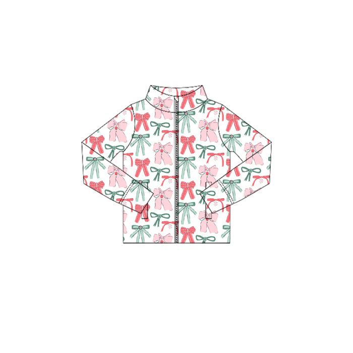 Preorder (moq 5)Baby Girls Long Sleeves Colorful Bows Plaid Zipper Pockets Jackets Top