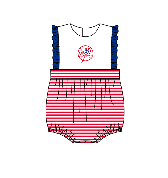 Preorder (moq 5)Baby Girls Sleeveless New York Yankees Team Ruffle Rompers