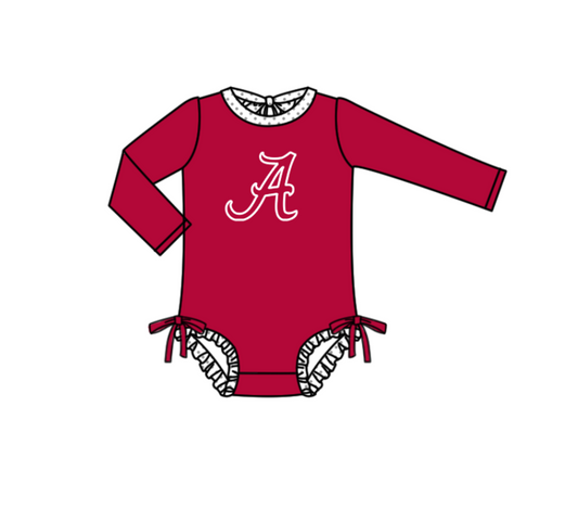 Preorder moq 5 Baby Girls Red Long Sleeve A Team Swimsuits
