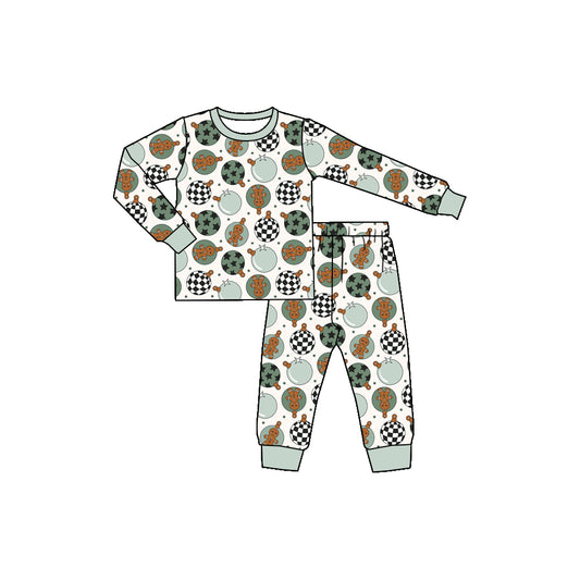 Preorder (moq 5)Baby Boys Christmas Green Disco Shirts Pants Pajamas Sets