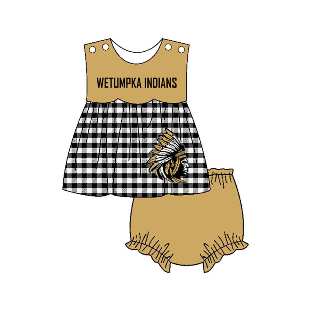Preorder moq 5 Baby Girls Wetumpka Indians Bummies Shorts Team Clothes Set