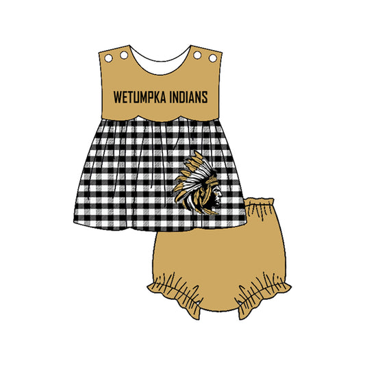 Preorder moq 5 Baby Girls Wetumpka Indians Bummies Shorts Team Clothes Set
