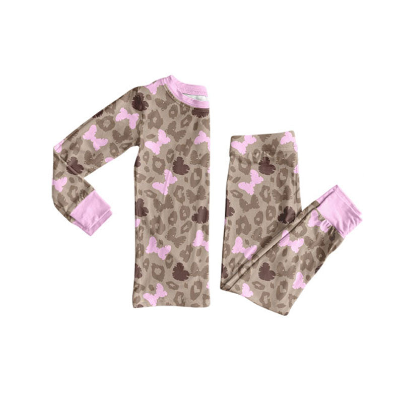 Preorder(moq 8)Baby Girls Brown Leopard Butterfly Top Pant Pajamas Sets