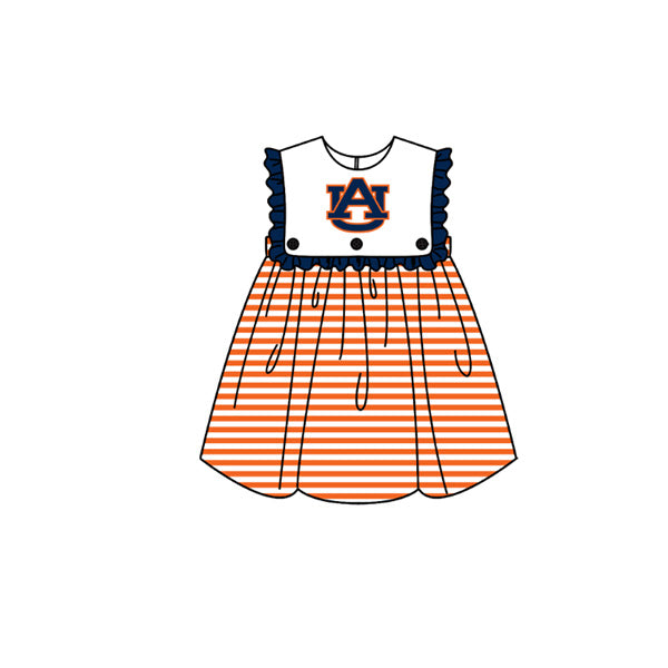 Preorder moq 5 Baby Girls Sleeveless Orange Stripe AU Team Knee Length Dresses