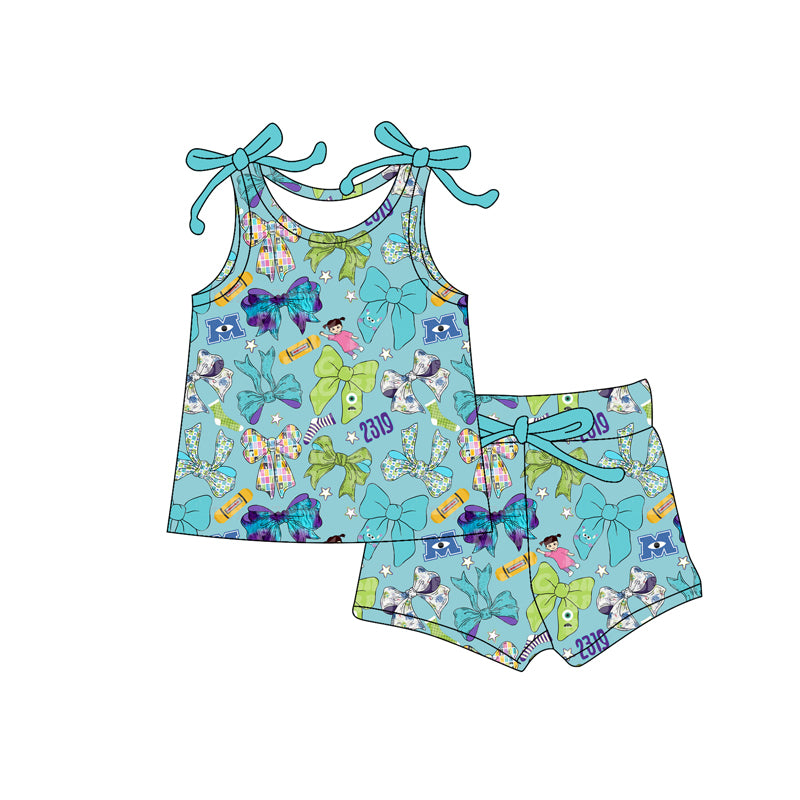 Preorder moq 5 Baby Girls Bows Sleeveless Colorful Bows Top Short Set