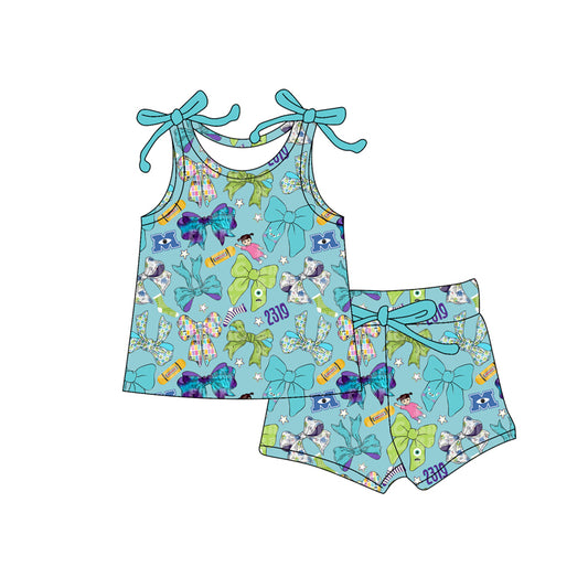 Preorder moq 5 Baby Girls Bows Sleeveless Colorful Bows Top Short Set