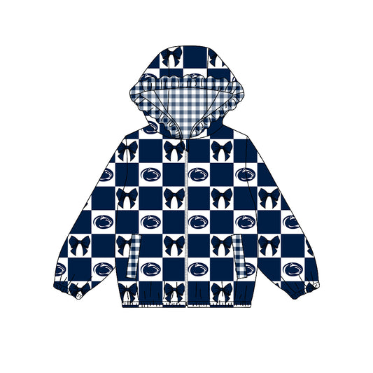 Preorder (moq 5) Baby Girls Bows Lions Checked Team Ruffle Hoodie Tops