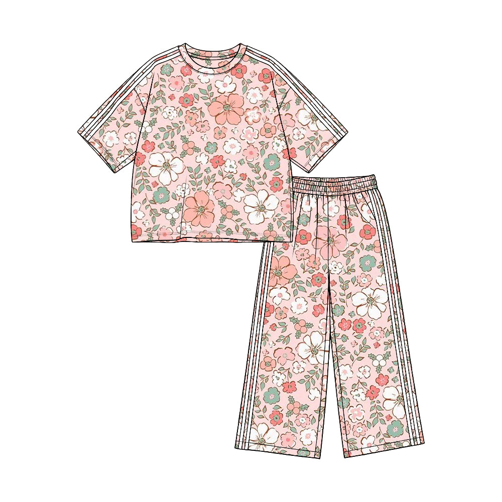 Preorder (moq 5)Baby Girls Colorful Flowers Top Pockets Flare Pant Clothes Set