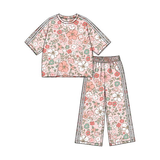 Preorder (moq 5)Baby Girls Colorful Flowers Top Pockets Flare Pant Clothes Set