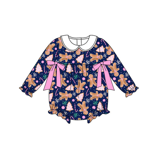 Preorder (moq 5)Baby Girls Gingerbread Trees Christmas Ruffle Rompers