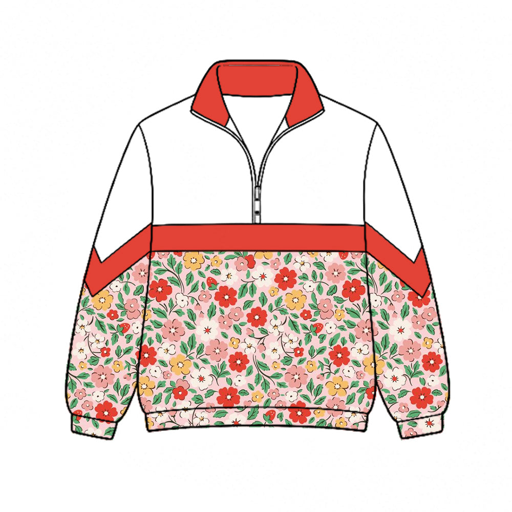 Preorder (moq 5)Baby Girls Colorful Flowers Fall Zip Pullovers Top