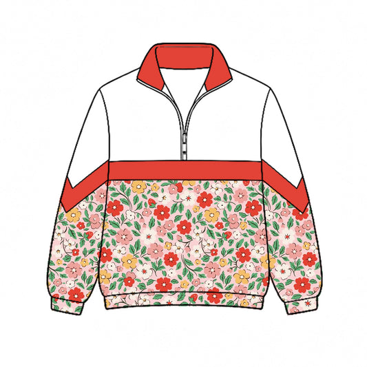 Preorder (moq 5)Baby Girls Colorful Flowers Fall Zip Pullovers Top