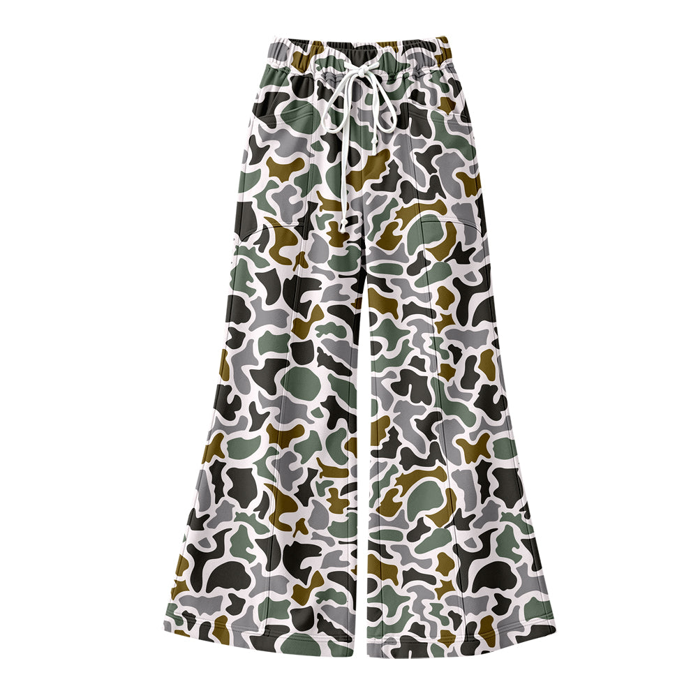 Preorder (moq 5) Baby Girl Clothes Green Hunting Cow Camo Print No Sleeve Flare Bell Bottom Pant